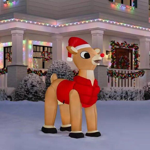 5.5 Ft Rudolph The Red Nose Reindeer Light Up Nose Inflatable Airblown Gemmy NEW - Picture 1 of 11